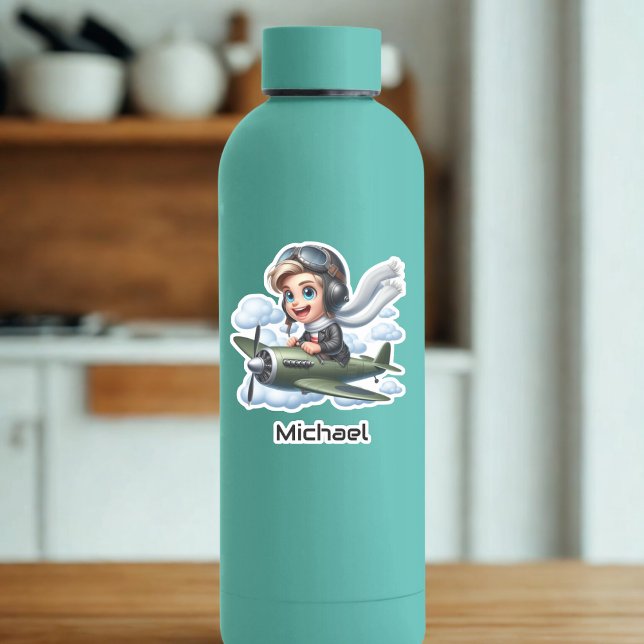 Boy Flying Airplane Clouds Fun Kids Personalized (Creator Uploaded)