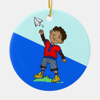 Boy Flying Paper Aeroplane Ceramic Tree Decoration