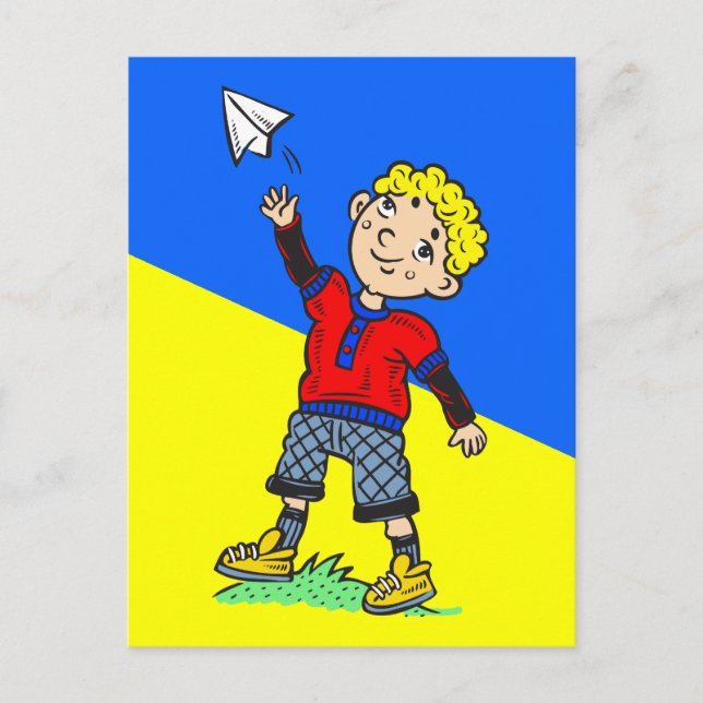 Boy Flying Paper Aeroplane Postcard (Front)