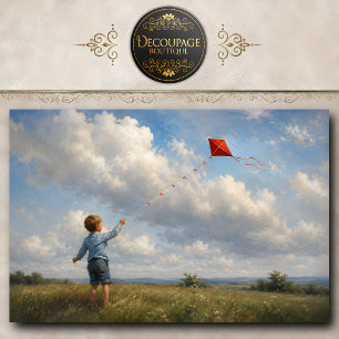 Boy Flying Red Kite Decoupage Tissue Paper