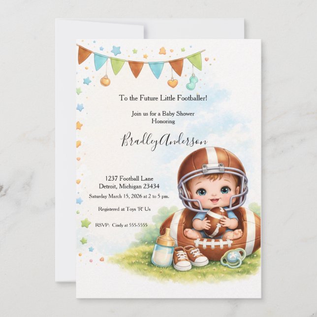 Boy Football Baby Shower Invitation (Front)
