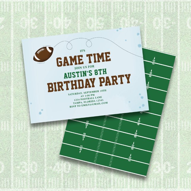 Boy Football Field Birthday Party Custom Invitation (Birthday party invitation with classic football field,)