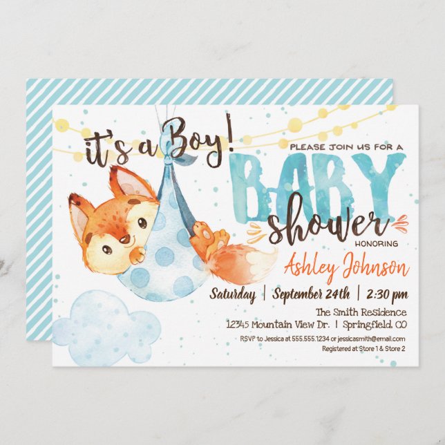 Boy Fox Baby Shower Invitation (Front/Back)