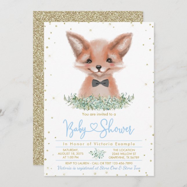 Boy Fox Little Man Baby Shower Invitation (Front/Back)
