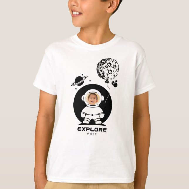Boy Fun Explore More Astronaut Custom Photo T-Shirt (Front)