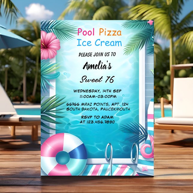 Boy Fun Teen Adult Pool Party Sweet 16 Birthday Invitation (Creator Uploaded)