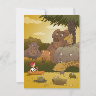 Boy Funny Cute Jungle Safari Animals Postcard