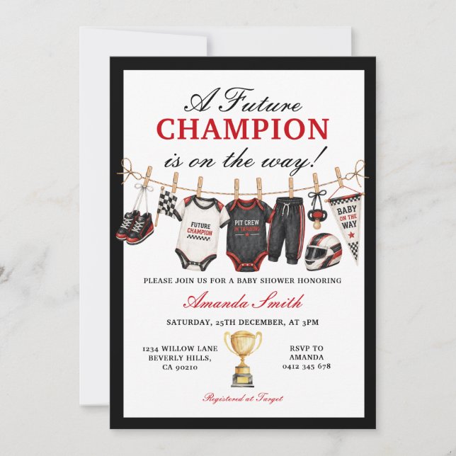 Boy Future Champion Baby Shower Race Car Theme Invitation (Front)