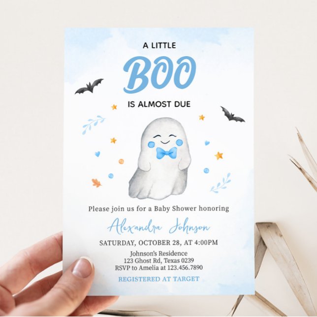 Boy Ghost Halloween Baby Shower  Invitation (Blue A Little Boo Baby Shower Invitation)