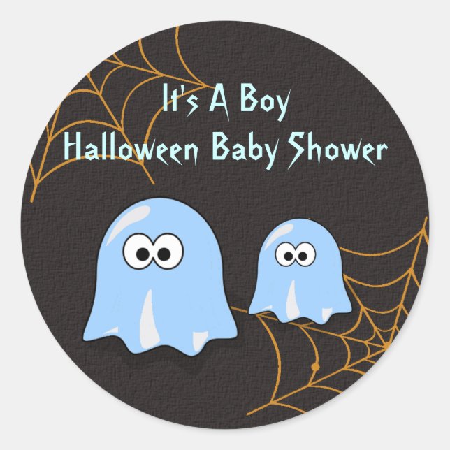 Boy Ghost Halloween Baby Shower Stickers (Front)