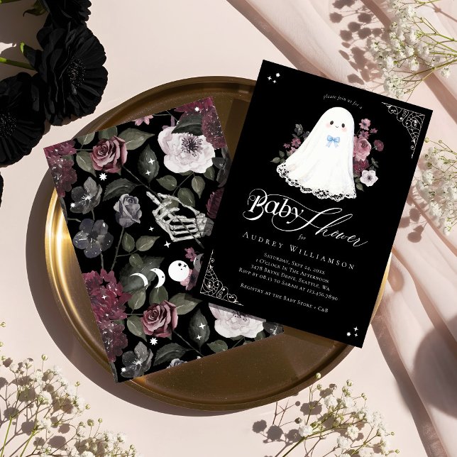 Boy Ghost Little Boo Floral Gothic Baby Shower Invitation (Boy Ghost Little Boo Floral Gothic Baby Shower Invitation)