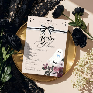 Boy Ghost Little Boo Floral Gothic Baby Shower  Invitation
