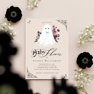 Boy Ghost Little Boo Floral Gothic Baby Shower Invitation
