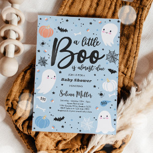 Boy Ghost Little Boo Is Due Halloween Baby Shower Invitation