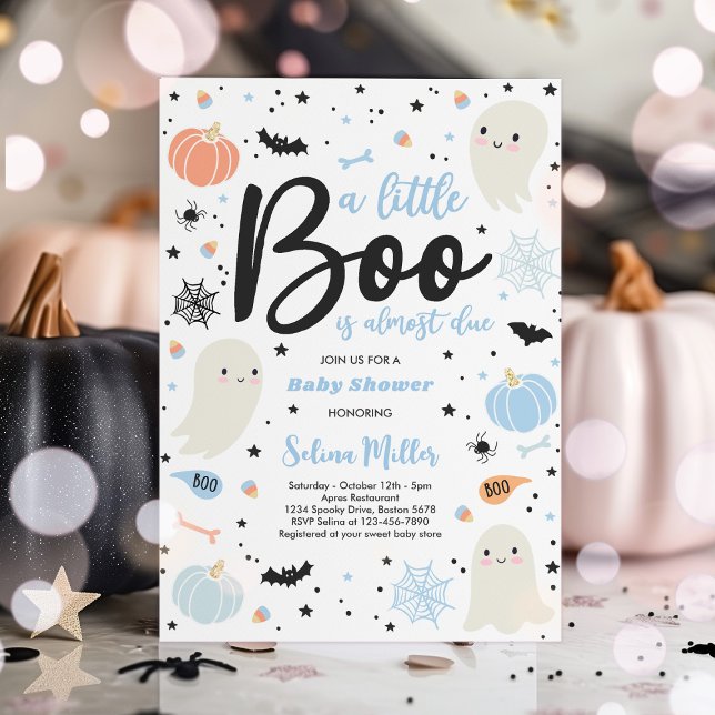 Boy Ghost Little Boo Is Due Halloween Baby Shower Invitation (Creator Uploaded)