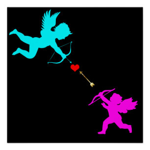 Boy& Gilr Angels Arrow Red Heart Black Poster