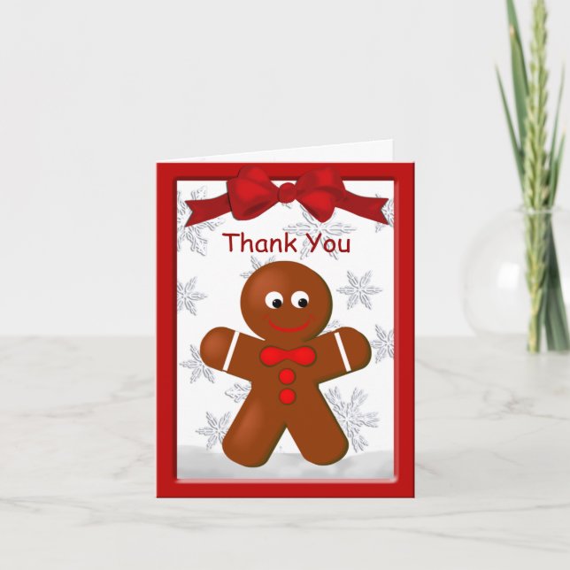 Boy Gingerbread Cookie Christmas Thank You Card (Front)