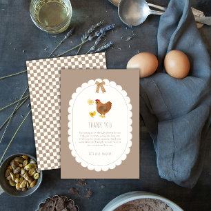Boy Gingham Cottagecore Hen Chick Baby Shower Thank You Card
