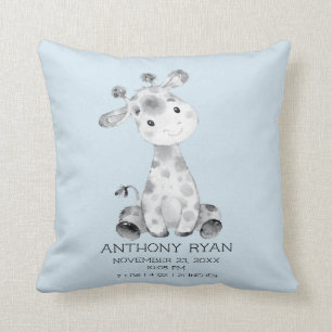 Boy Giraffe Baby Birth Stats Pillow