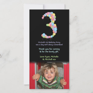 Boy Girl 3rd Birthday Balloons Thank You Photo Card