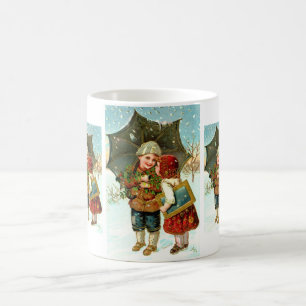 Boy, girl and umbrella coffee mug