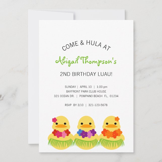 boy girl ANY AGE rubber ducky BIRTHDAY LUAU party Invitation (Front)