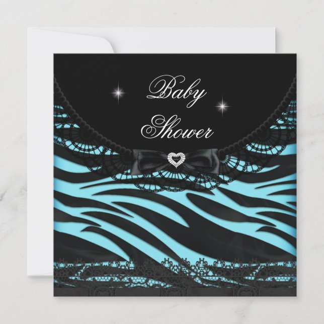 Boy Girl Baby Shower Blue Black Zebra Invitation (Front)