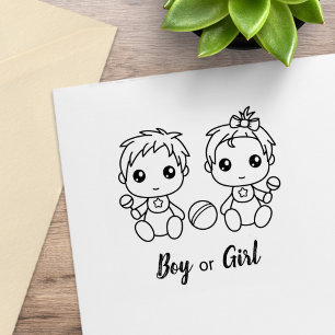 Boy Girl Baby Shower Gender Reveal Rubber Stamp