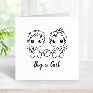 Boy Girl Baby Shower Gender Reveal Rubber Stamp