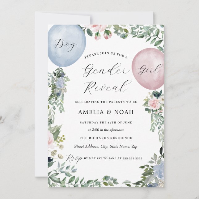 Boy Girl Balloon Gender Reveal Invitation (Front)