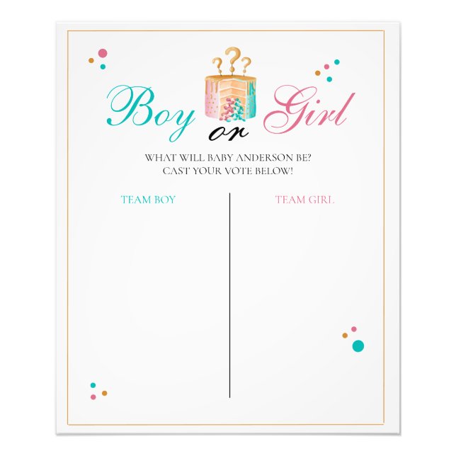 Boy Girl Cake Gender Reveal Prediction Sign (Front)