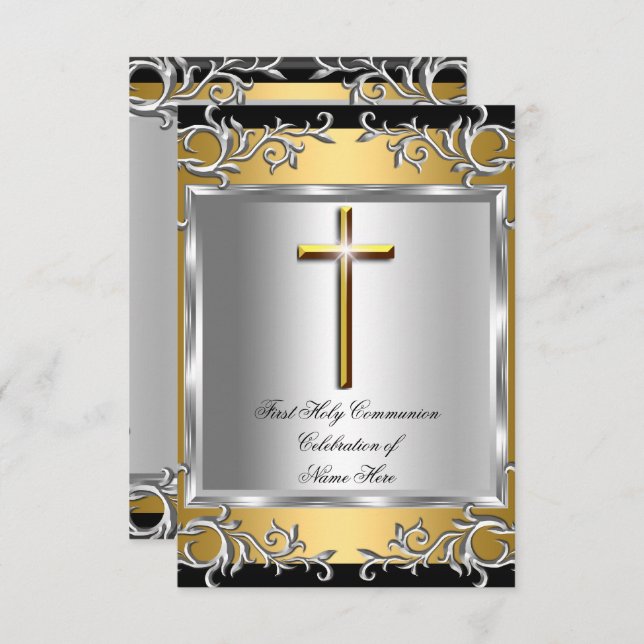 Boy Girl First Holy Communion Silver Gold SML Invitation (Front/Back)