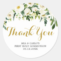 Boy Girl Floral First Communion Thank You Sticker