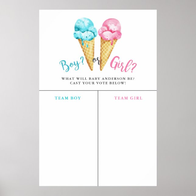 Boy Girl Ice Cream Gender Reveal Prediction Sign (Front)