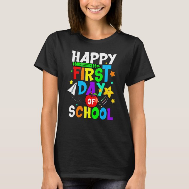 Boy Girl Pupil Happy First 1st Day Of School Back  T-Shirt (Front)