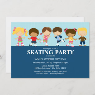 Boy/Girl Skaters   Blue Birthday Party Invite