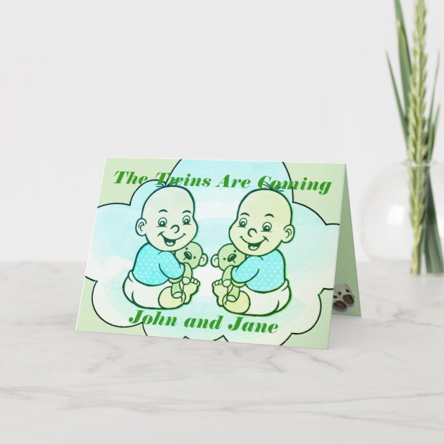 Boy & Girl Twins Are Coming Baby Shower Card (Front)
