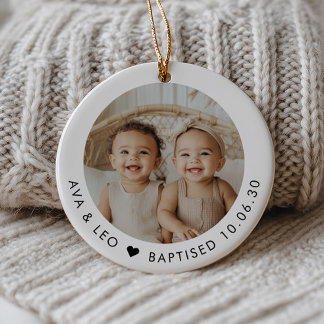 Boy Girl Twins Baptism Photo Keepsake Ceramic Tree Decoration