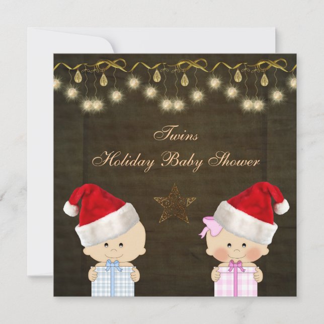 Boy & Girl Twins Christmas Baby Shower Invitation (Front)