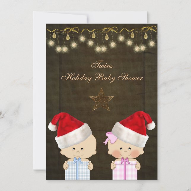 Boy & Girl Twins Christmas Baby Shower Invitation (Front)