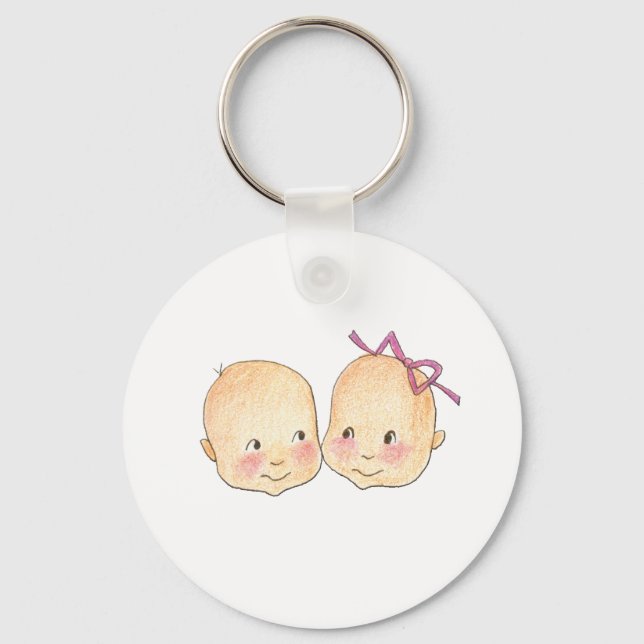 Boy Girl Twins Graphic Key Ring (Front)