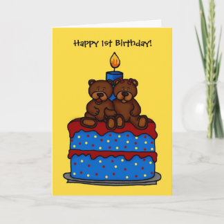 boy-girl twins on 1st birthday cake card