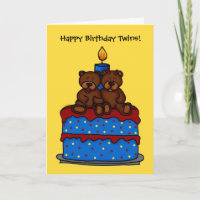 boy-girl twins on birthday cake card
