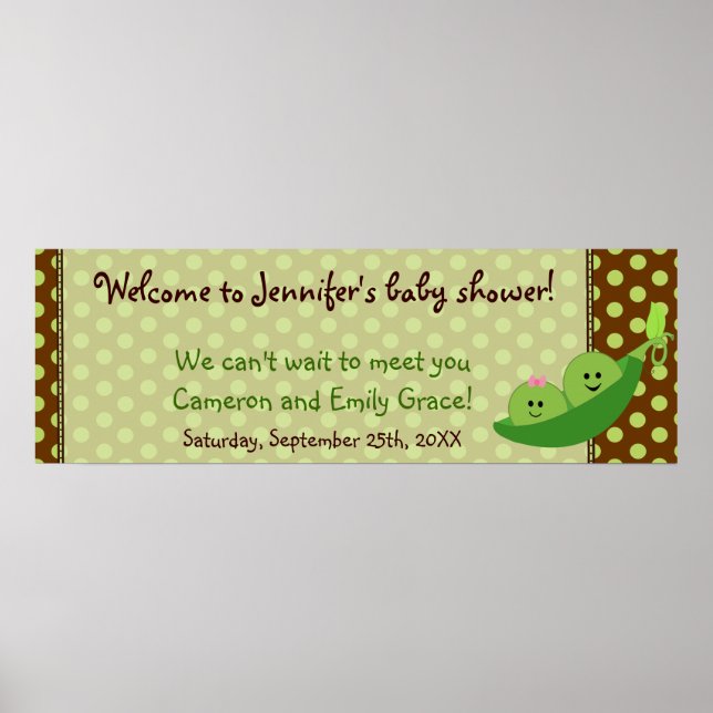 Boy Girl Twins Pea in a Pod Baby Shower Banner Poster (Front)