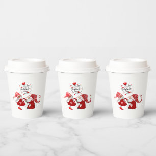 Boy & girl Valentines gnome Happy Valentines text Paper Cups