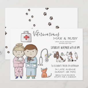 Boy & Girl Veterinary Themed Kids Party Invitation