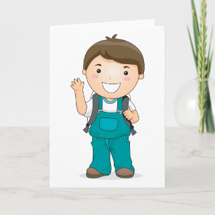 Boy Going To School Greeting Cards