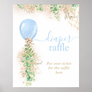Boy Gold Glitter Eucalyptus Balloon Diaper Raffle  Poster