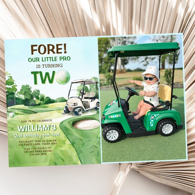 Boy Golf Par-tee 2nd Birthday Photo Invitation (Creator Uploaded)