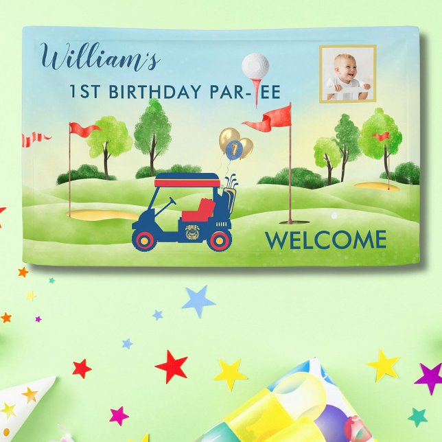Boy Golf Theme 1st Birthday Party Photo Banner (Creator Uploaded)